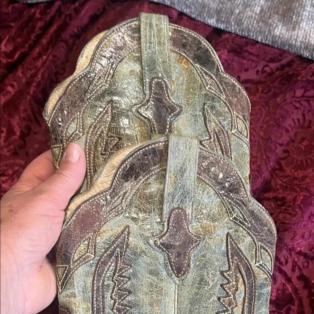 Steve Madden Moss Green Brown Leather Top Stitched Cowboy Boots 10M - Picture 11 of 12